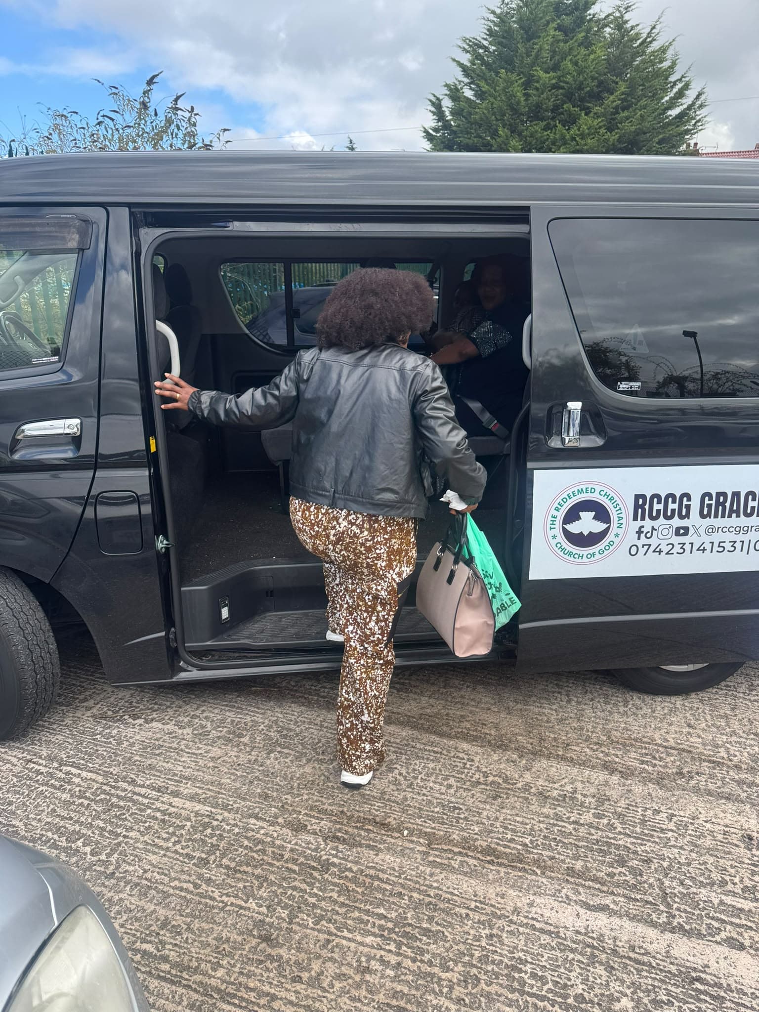 Member arriving and boarding the transport van